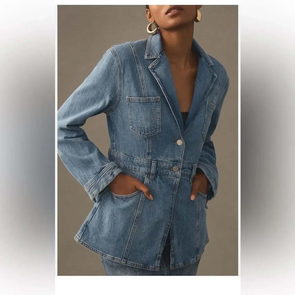 NWT $269 Baum und Pferdgarten x Anthropologie BEATRIX Denim M Button Front Jean